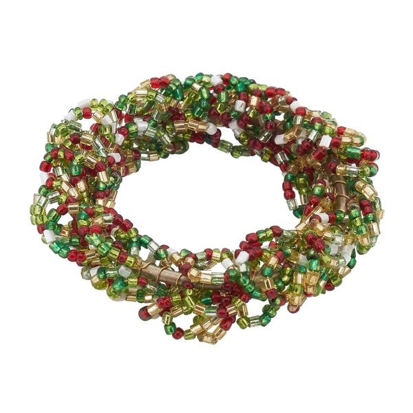 Saro Lifestyle SARO NR425.M Beaded Napkin Rings with Christmas Wreath Design - Set of 4 NR425.M